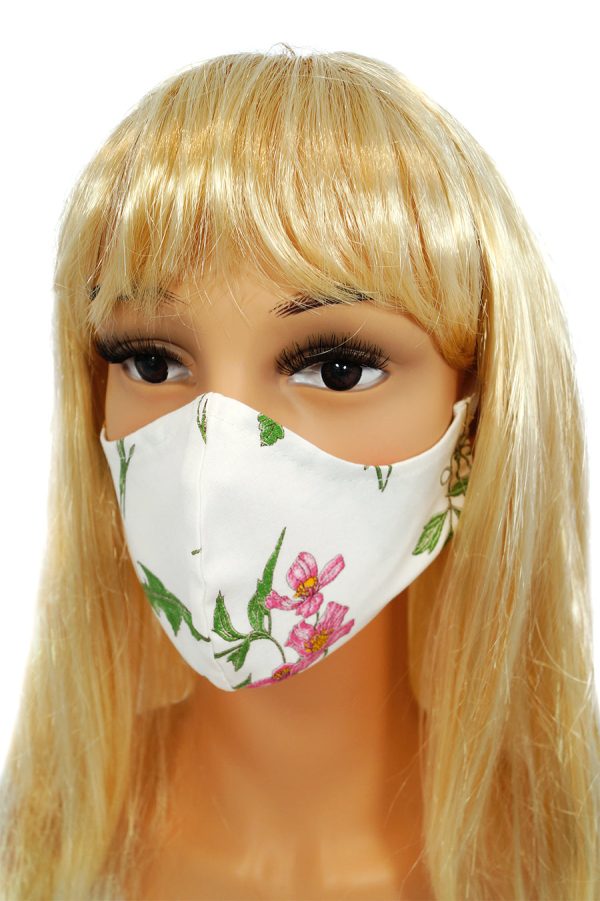 CV012 Reusable decorative masks - White with wild flowers - 100% cotton - 2 pieces Hot on Sale